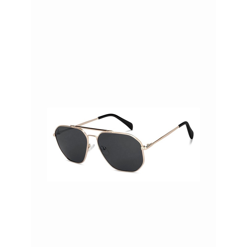 Vincent Chase by Lenskart Unisex Grey Lens & Gold-Toned Aviator Sunglasses with Polarised and UV Protected Lens