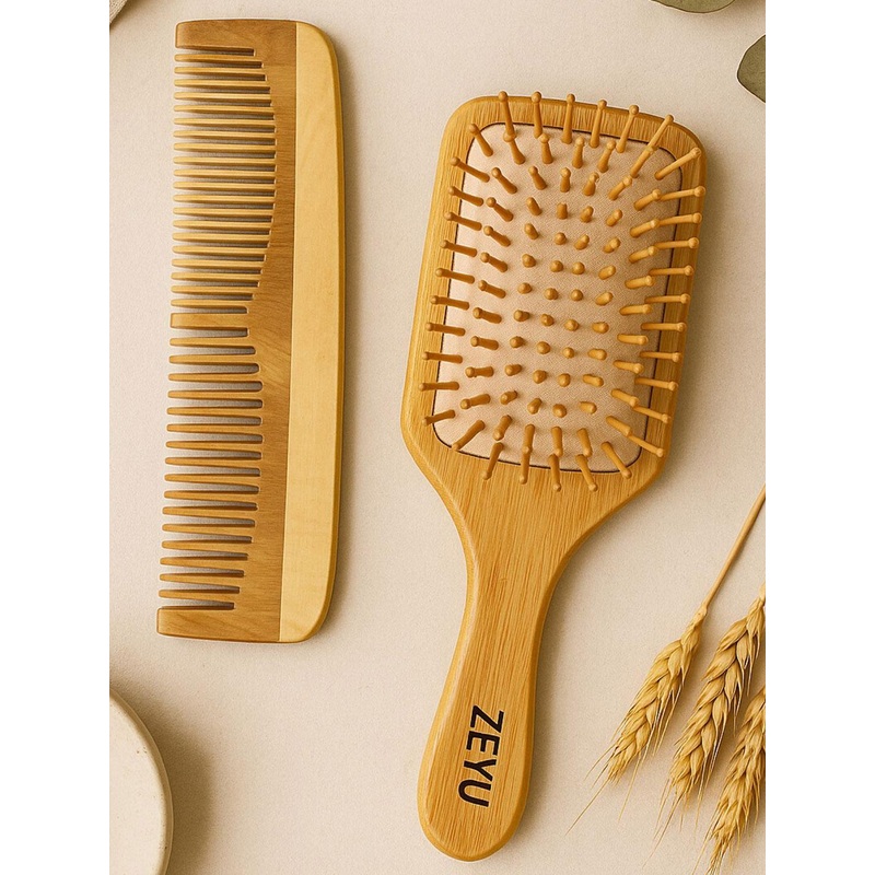 Zeyu Set Of 2 Bamboo Hair Brush & Comb