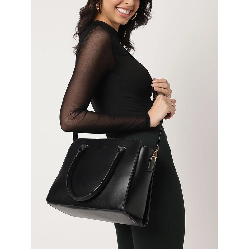 Fastrack Women Structured Black Satchel Bag Fits Upto 11\