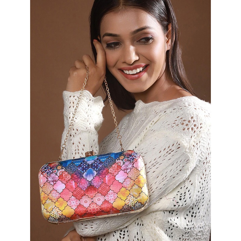 Jazz and Sizzle Printed Box Clutch