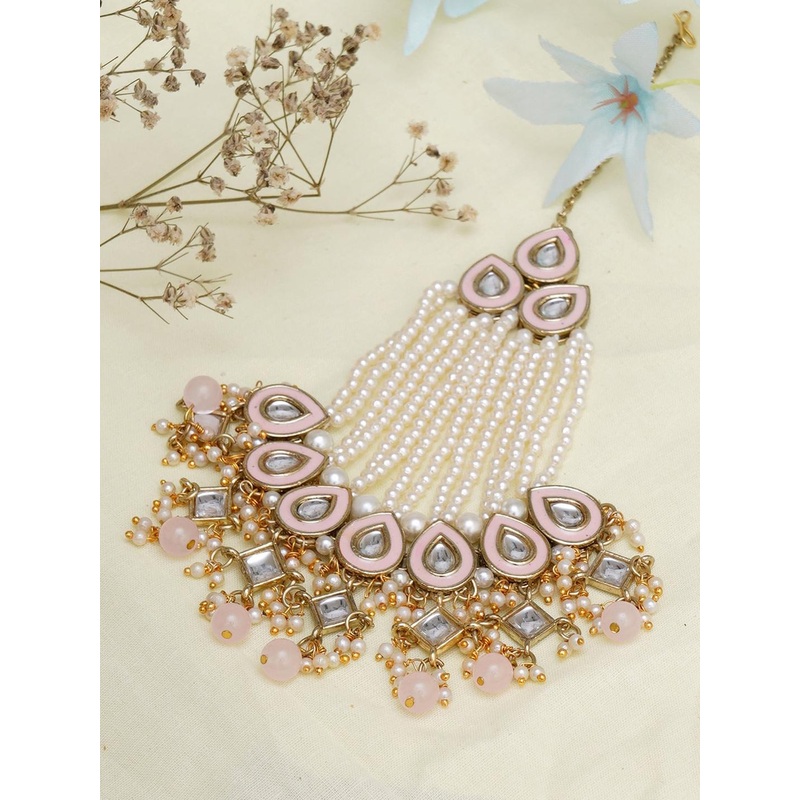 KARATCART Gold-Plated Peach Colored Kundan Studded Passa