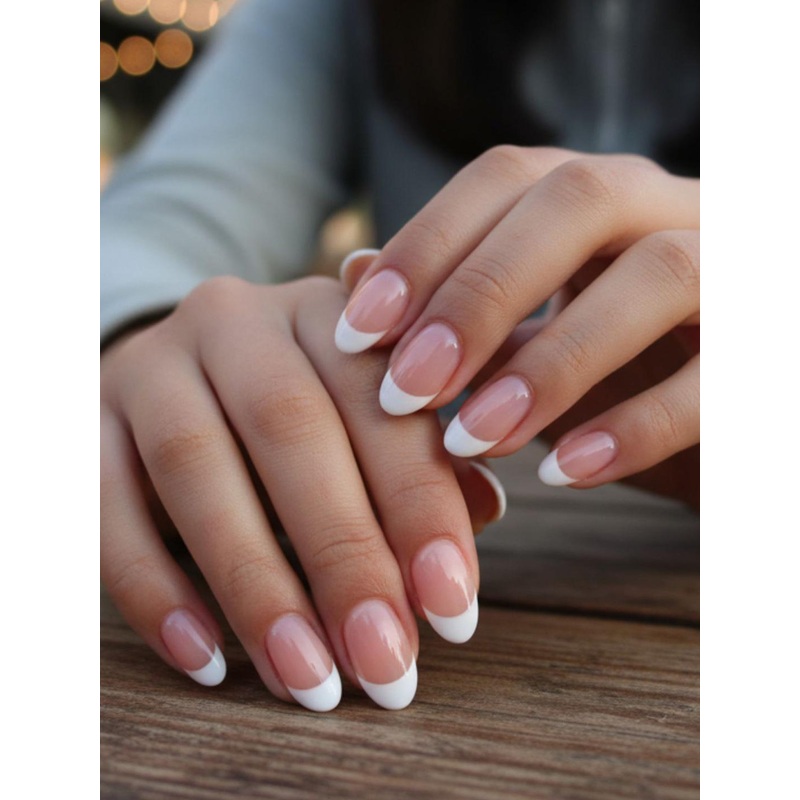 Lick 24 Pcs Glossy French Fake Reusable Artificial Nails – Nude