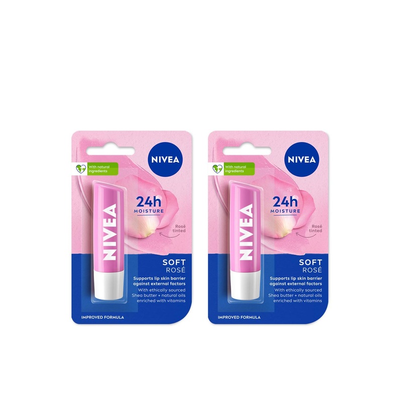 Nivea Set of 2 Soft Rose Caring Lip Balm – 4.8g each