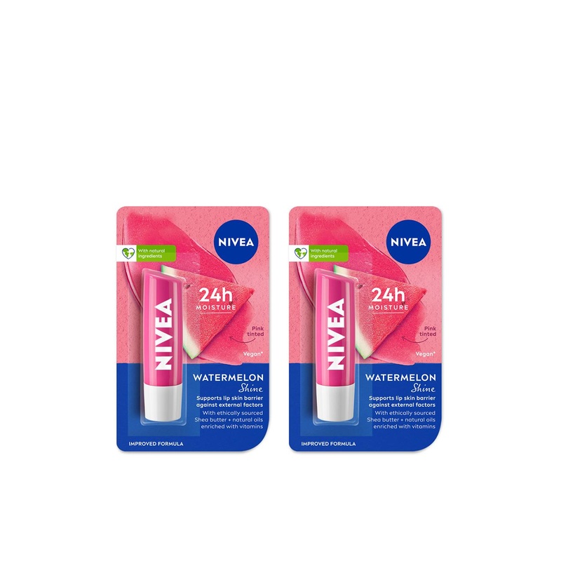 Nivea Women Set of 2 Watermelon Fruity Shine Lip Balms
