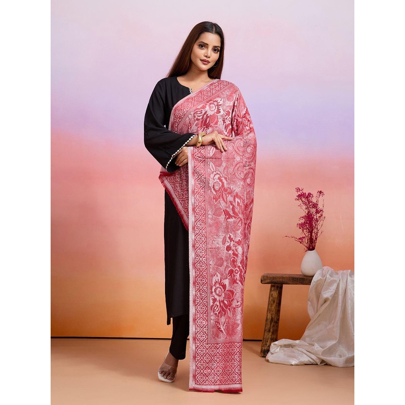 WEAVERS VILLA Women Floral Woven Design Stole with Fringed Border