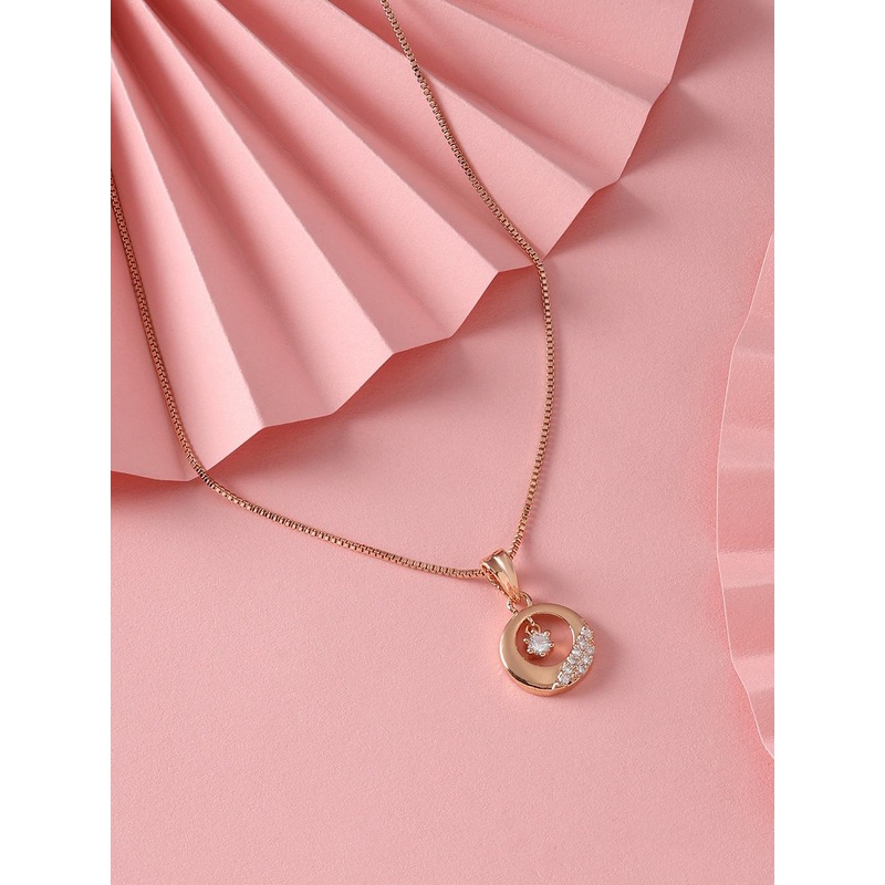 Zaveri Pearls Rose Gold-Plated CZ-Studded Pendant With Chain