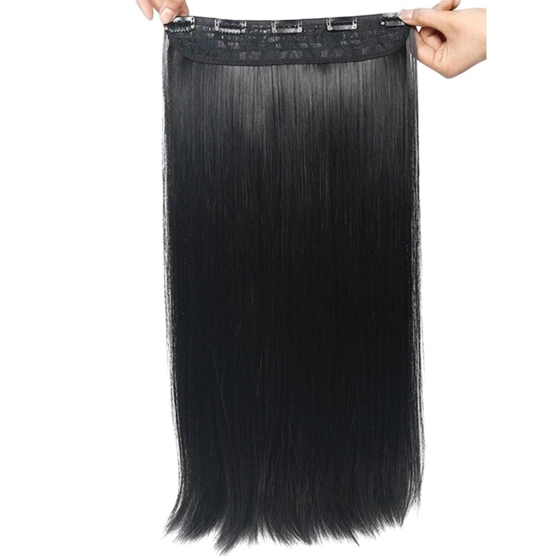 CRIBE Clip-In Locks Straight Hair Extension – Black – 24 Inch