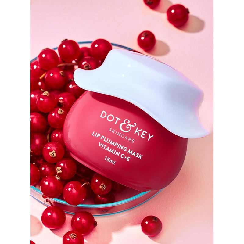 DOT & KEY Vitamin C+E Flushed Red Lip Plumping Mask-Lingonberry, Turmeric Oil – 15ml