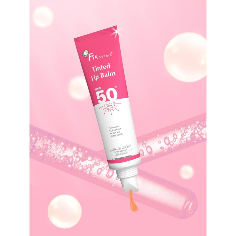 FIXDERMA 4% Kojic Acid SPF50+PA+++ Tinted Lip Balm With Ceramide & Shea Butter 15ml – Pink