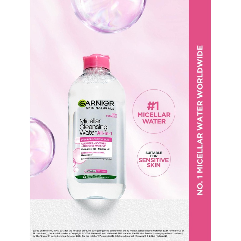 Garnier Micellar Water – Gentle Cleanser For Sensitive Skin, Get 100% Clean Skin – 400ml