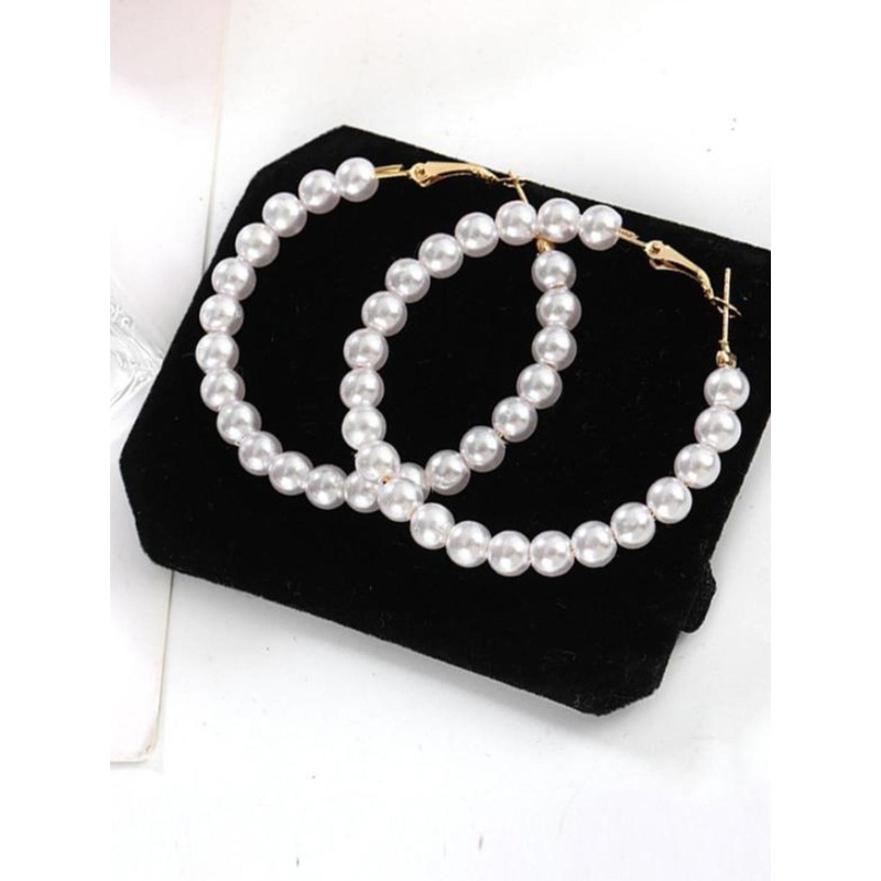 I Jewels Gold Plated Lightweight Round Pearl Hoop Earrings