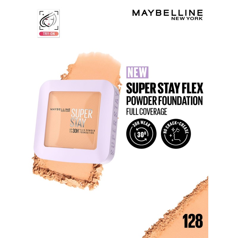 Maybelline New York Super Stay Flex 30H Wear Powder Foundation Compact for Oily Skin – 128