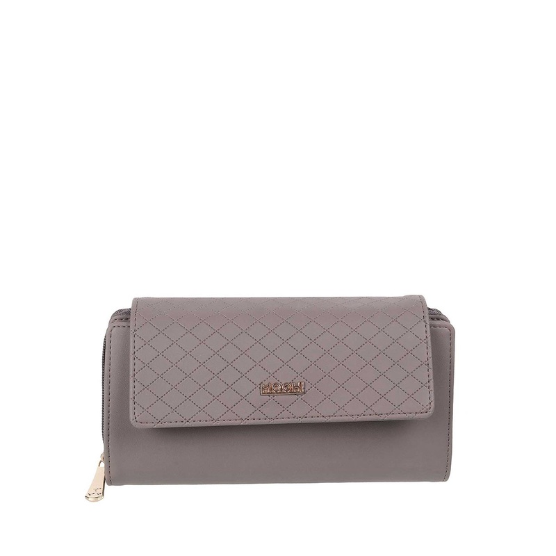 Mochi Women Grey Textured Three Fold Wallet
