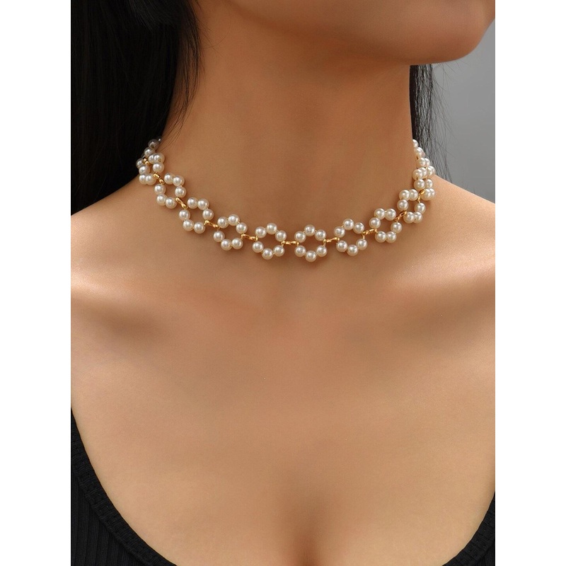 Shining Diva Fashion Gold-Plated Pearls Necklace