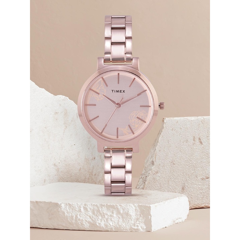 Timex Women Rose Gold-Toned Printed Dial & Bracelet Style Analogue Watch TWHL41SMU07