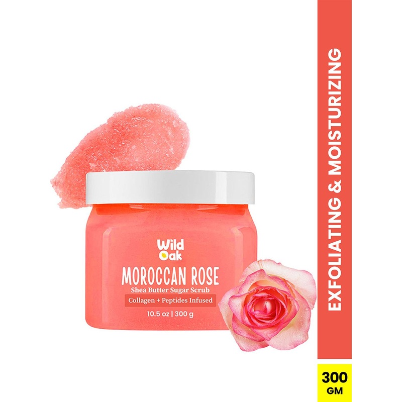 Wild Oak Moroccan Rose Sugar Body Scrub with Peptides+Ceramides & Hyaluronic Acid – 300g