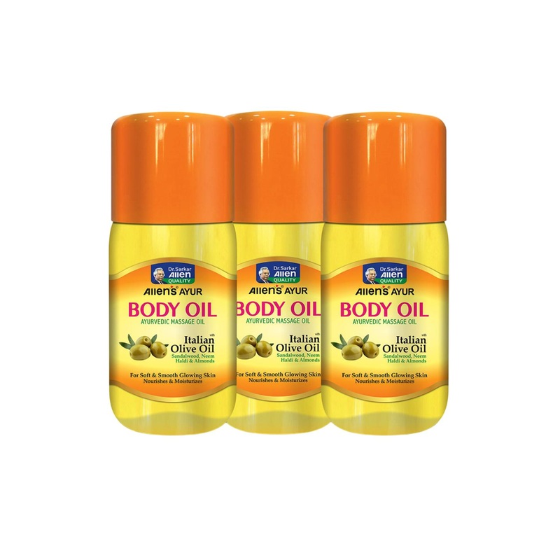 ALLEN 3-Pcs Ayurvedic Italian Olive Oil & Neem Body Oil with Haldi & Almonds – 300ml Each