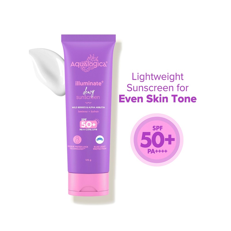 Aqualogica Wild Berries & Alpha Arbutin Illuminate+ Dewy Sunscreen SPF50+ PA++++ 125g