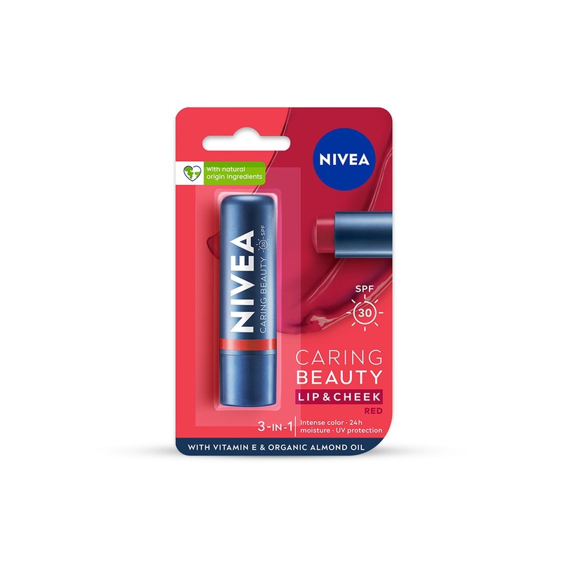Nivea Caring Beauty SPF 30 Lip & Cheek Tint Balm with Shea Butter & Almond Oil – Red