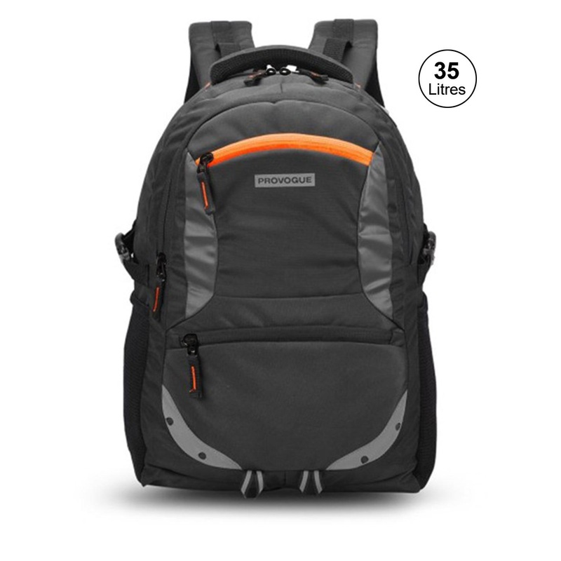 Provogue Unisex Black & Grey Brand Logo Backpack With Reflective Strip 31L