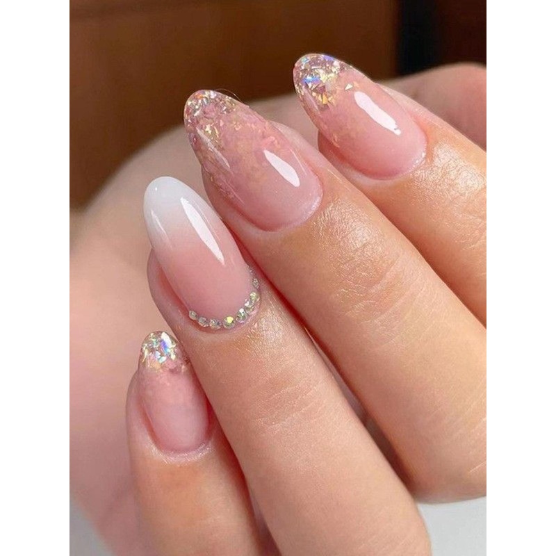 The Pink Truck Set of 24 Crushed Glitter Design Artificial Reusable Nails With Glue – Pink