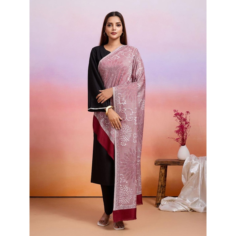 WEAVERS VILLA Women Floral Woven Design Frayed Stole