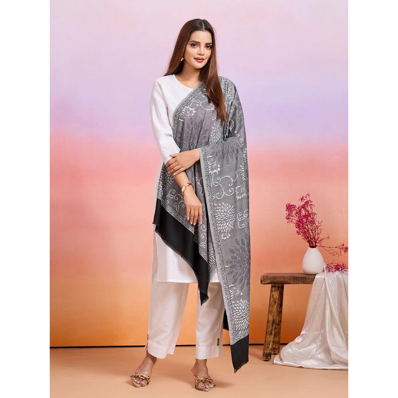 WEAVERS VILLA Women Woven Design Floral Fringed Border Stole