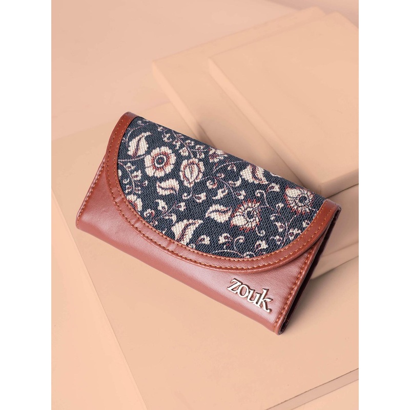 ZOUK Women Chittoor Blue Kalamkari Kyra Flap Wallet