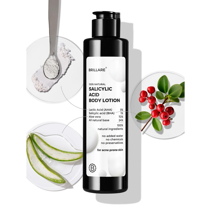 BRILLARE Salicylic Acid Body Lotion for Clear Skin|AHA BHA Lotion for Acne Prone Skin