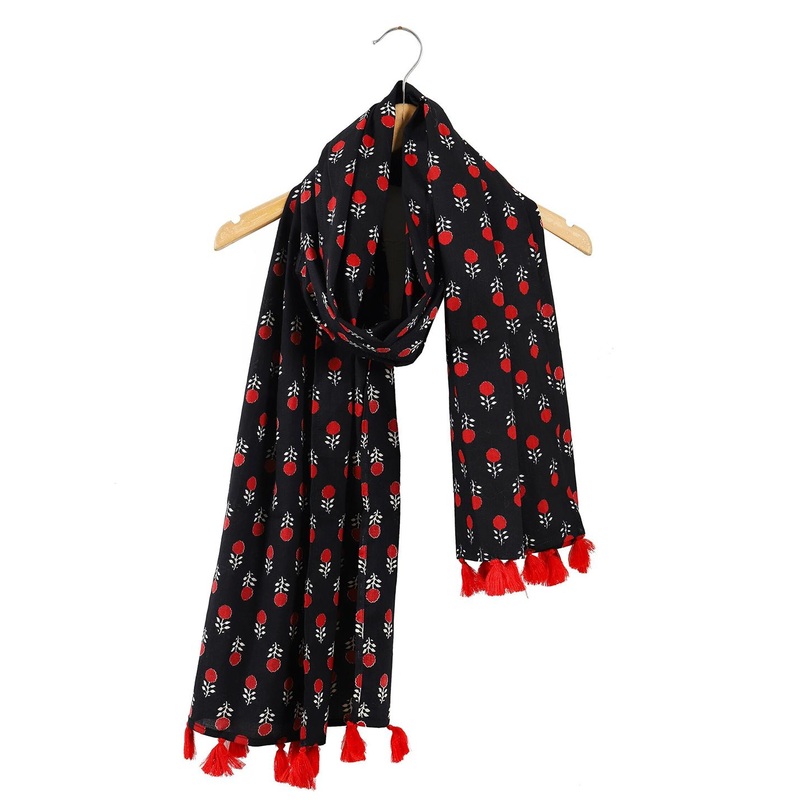 HANDICRAFT PALACE Women Floral Printed Cotton Tasseled Scarf