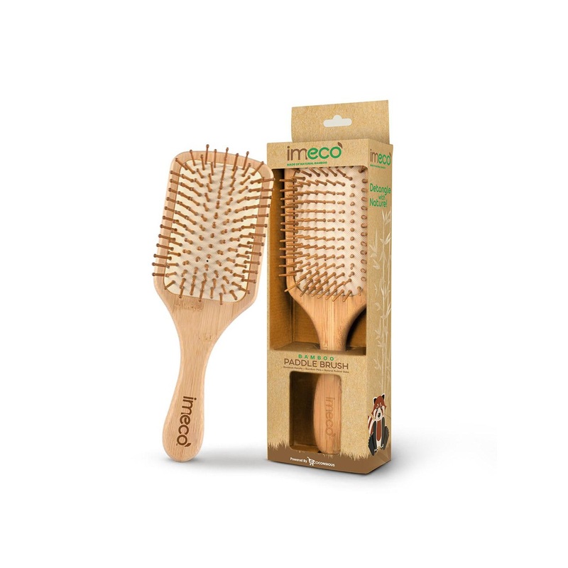 IMECO Detangling Bamboo Flat Paddle Brush Comb