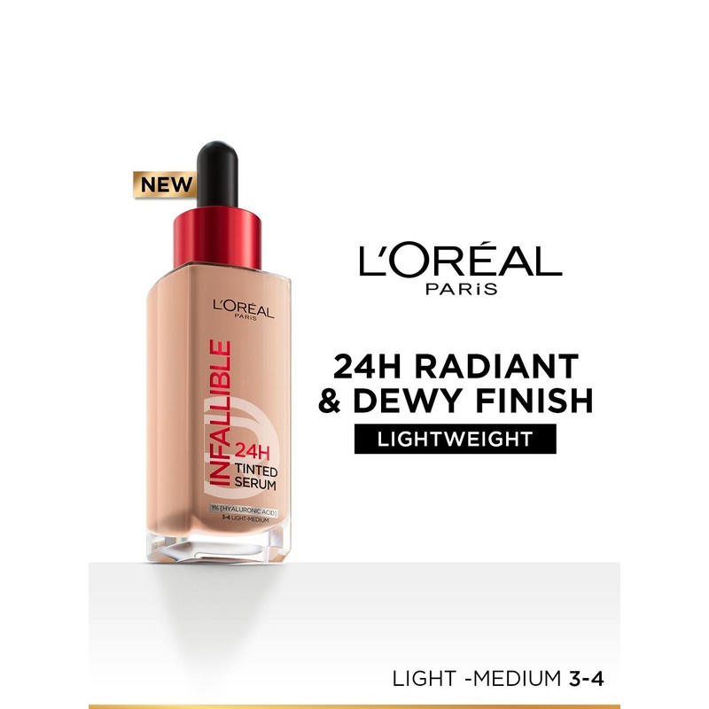 LOreal Paris Infallible 24H Lightweight Tinted Serum Foundation 30ml – Light-Medium 3-4