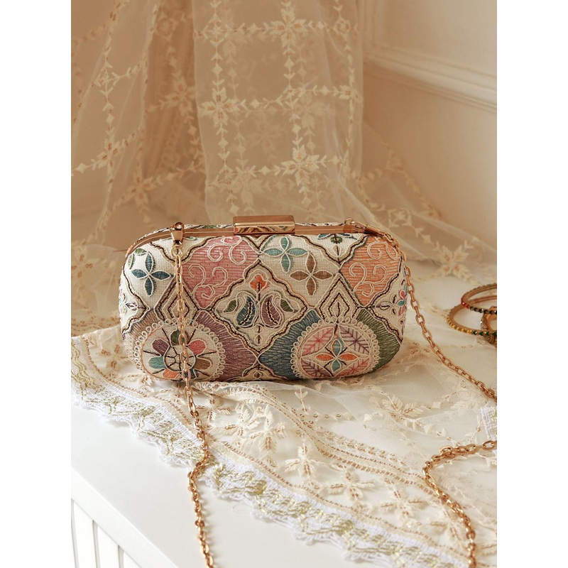 THE TAN CLAN Mughal Embroidered Box Clutch