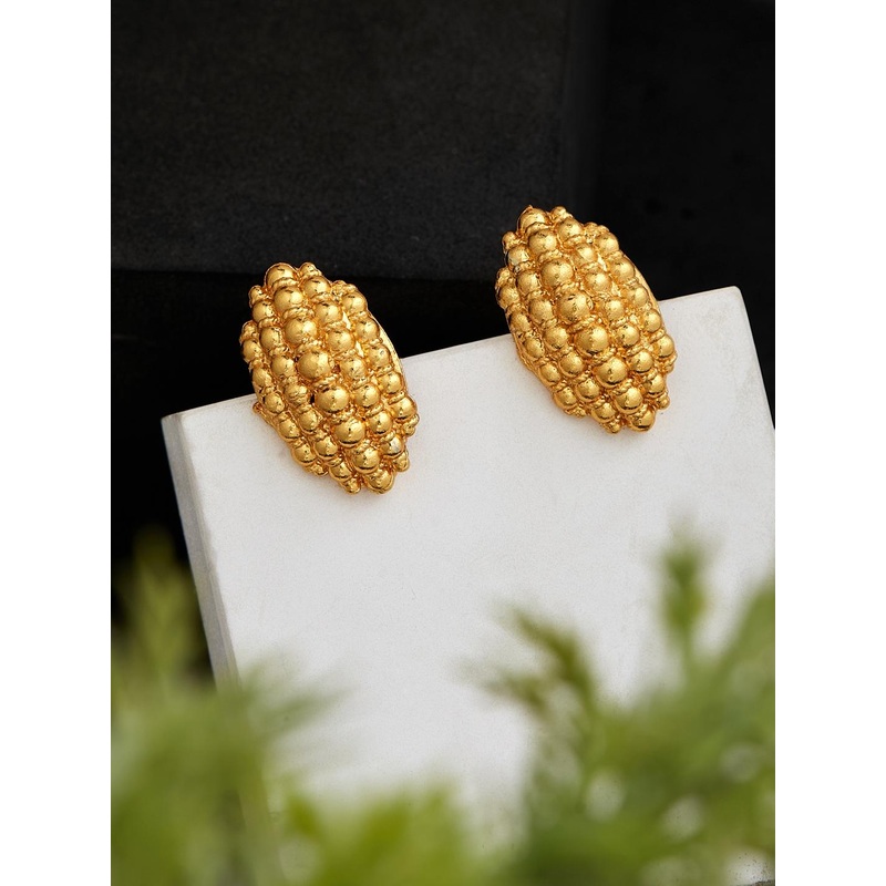 ATIBELLE Gold Plated Contemporary Textured Studded Earrings