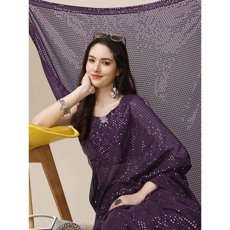 DIVASTRI Embellished Sequinned Pure Georgette Saree
