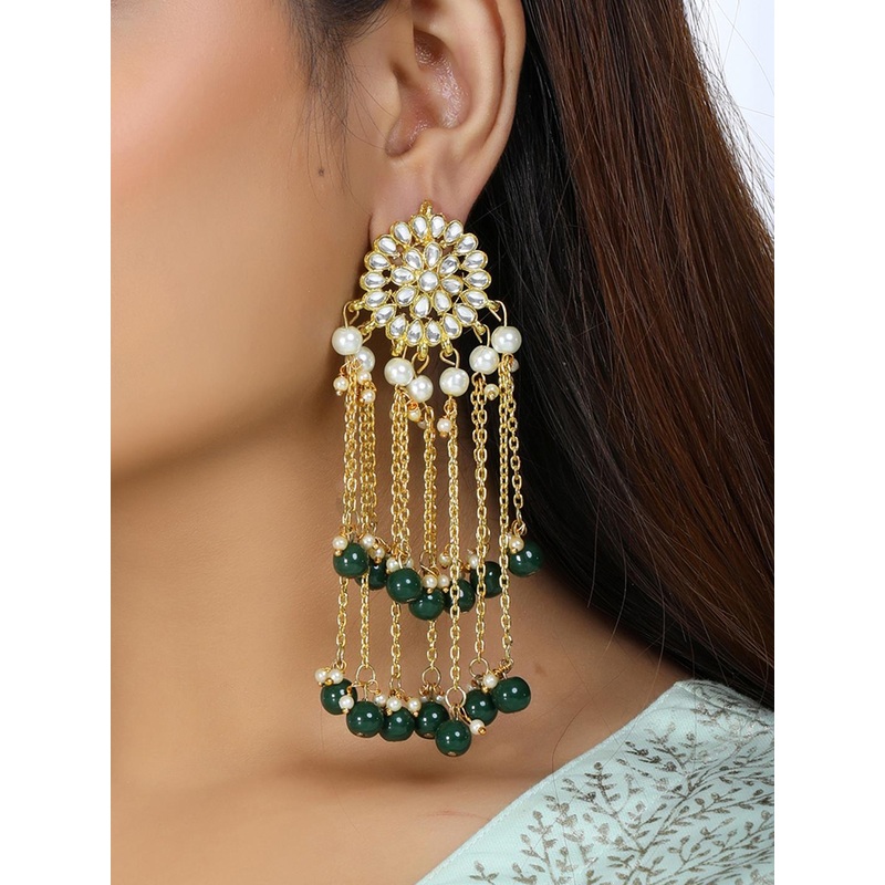 KARATCART Green Gold-Plated Circular Drop Earrings