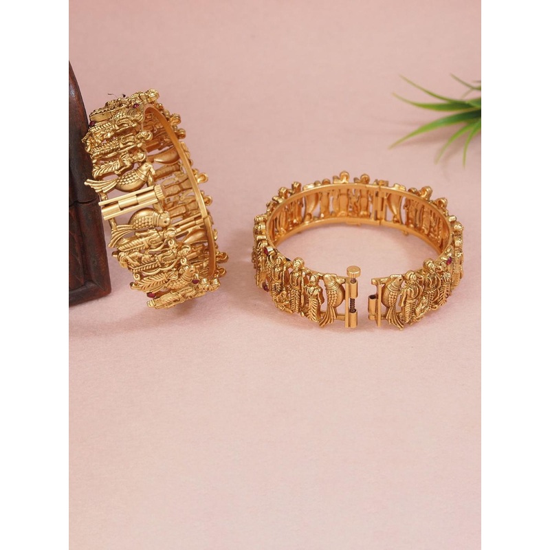 SGA FASHION Set Of 2 Gold-Plated AD Studded Temple Bangles