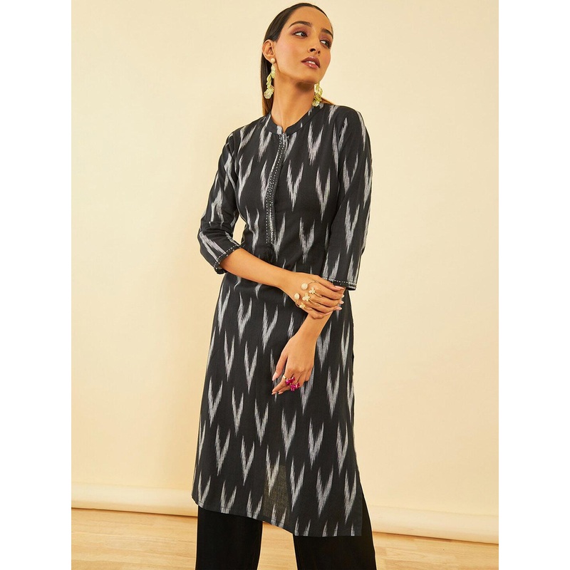 Soch Ikat Printed Mandarin Collar Cotton Kurta