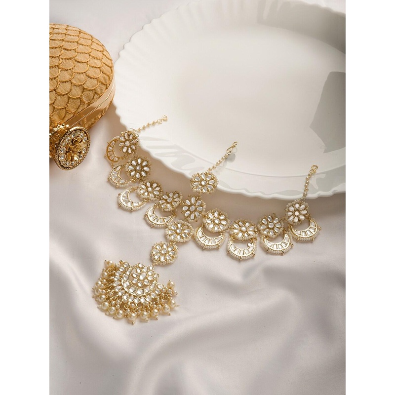 TEEJH Women Gold-Plated Stone-Studded Alloy Matha Patti