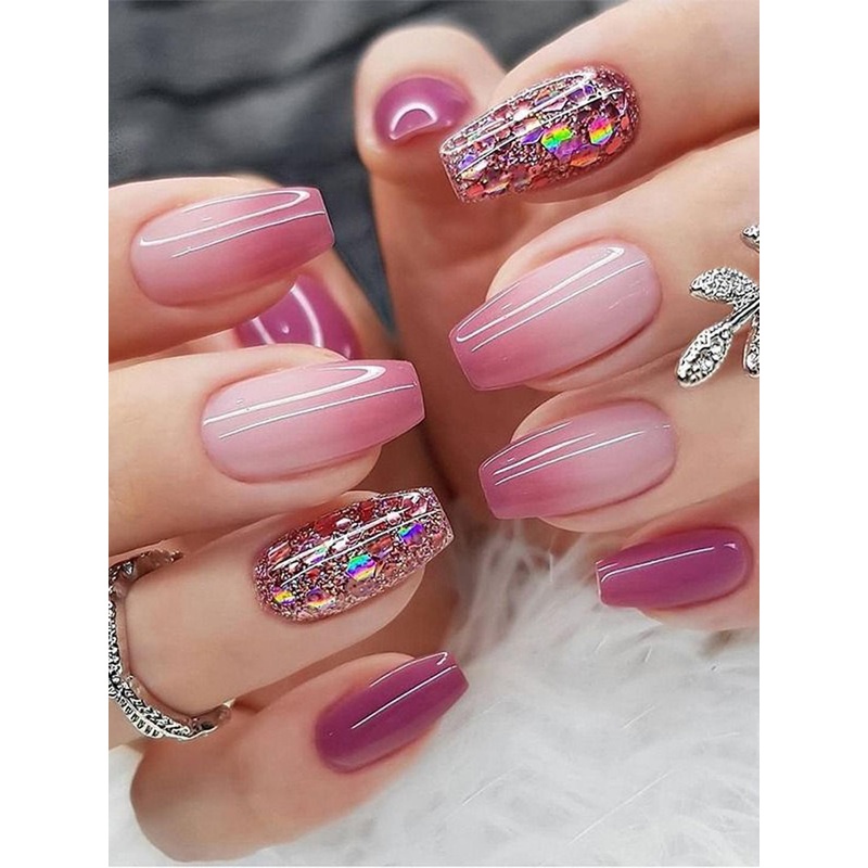 The Pink Truck Set Of 24 Artificial Reusable Nails – Plum