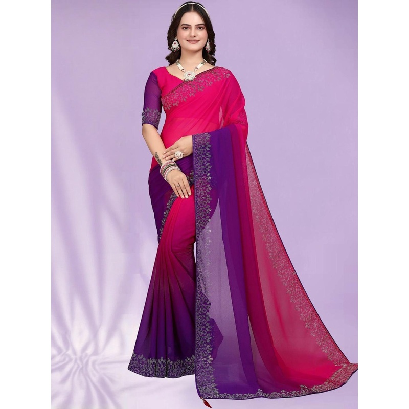 Women Ethnic Pure Georgette Graceful Saree with Designer Diamond Work Saree