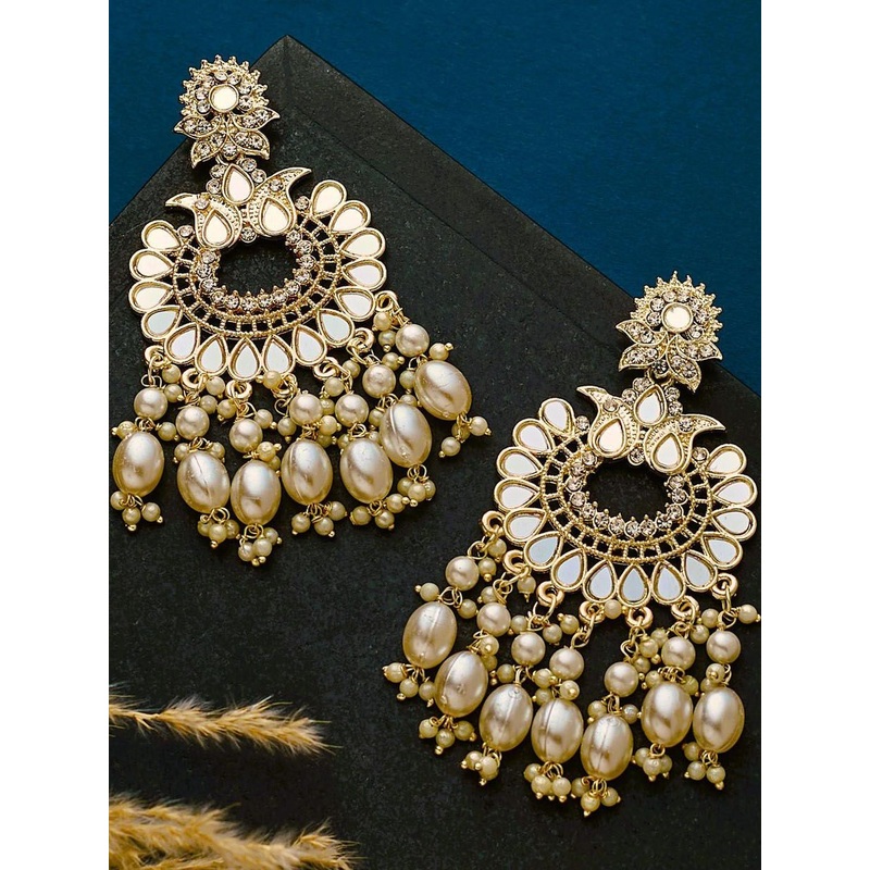 Anouk Gold-Plated Kundan Studded & Beaded Crescent Shaped Chandbalis
