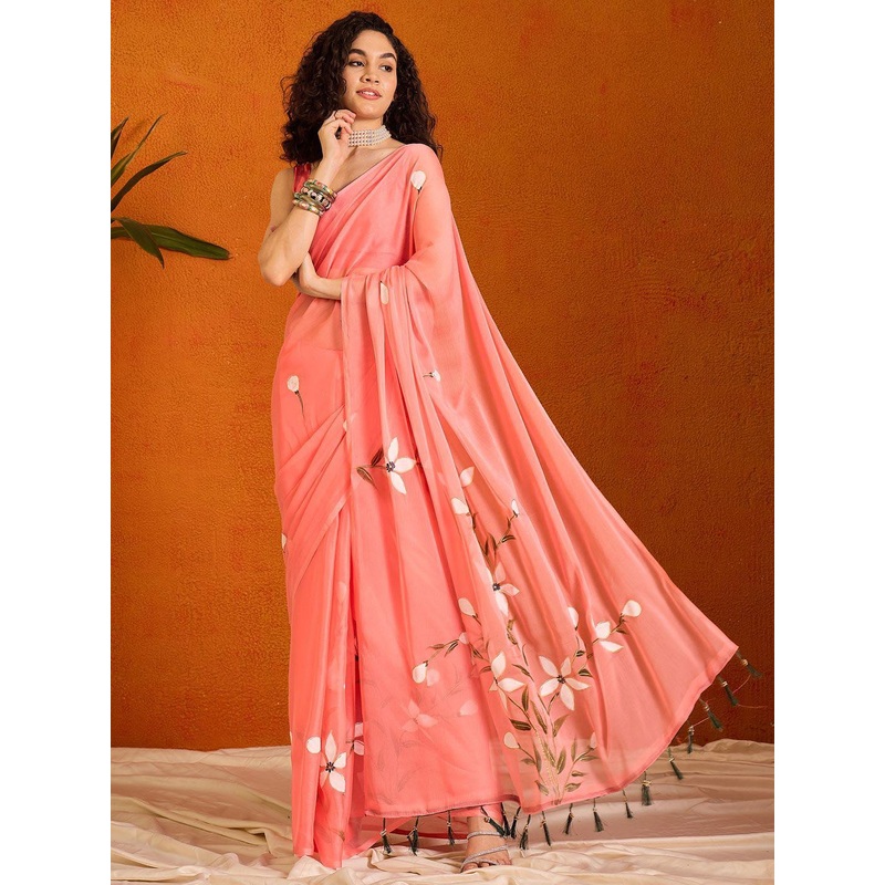 Anouk Rustic Floral Poly Chiffon Saree