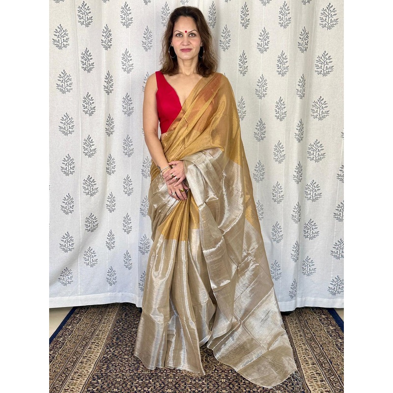 Anouk Zari Border Tissue Kasavu Saree with Blouse Piece