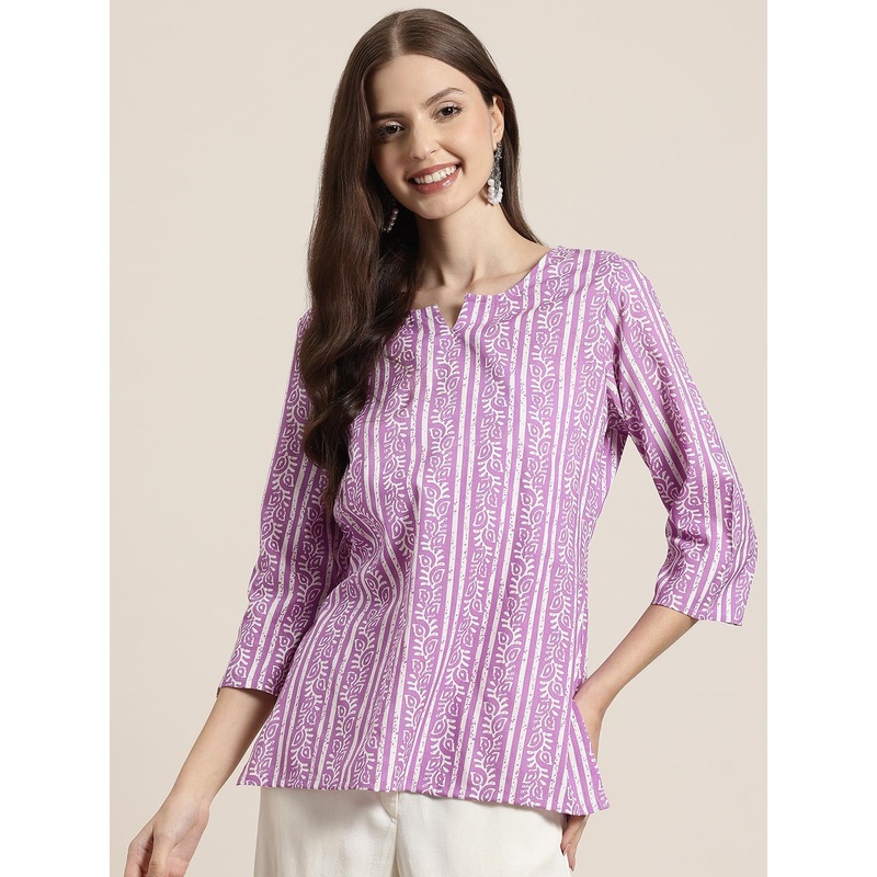 HERE&NOW Floral Printed Pure Cotton Short Kurti