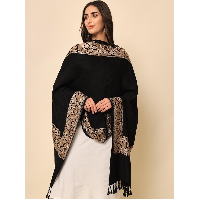 HERE&NOW Women Black Embroidered Shawl