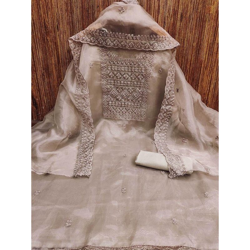 KALINI Embroidered Organza Zari Unstitched Dress Material