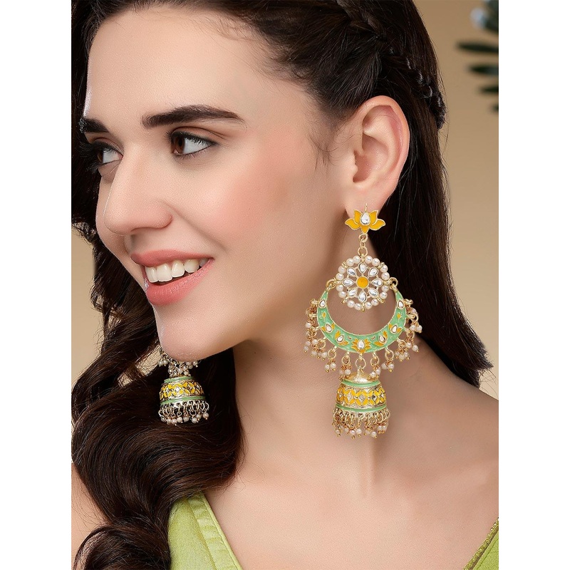 KARATCART Gold-Toned & Yellow Classic Chandbalis Earrings