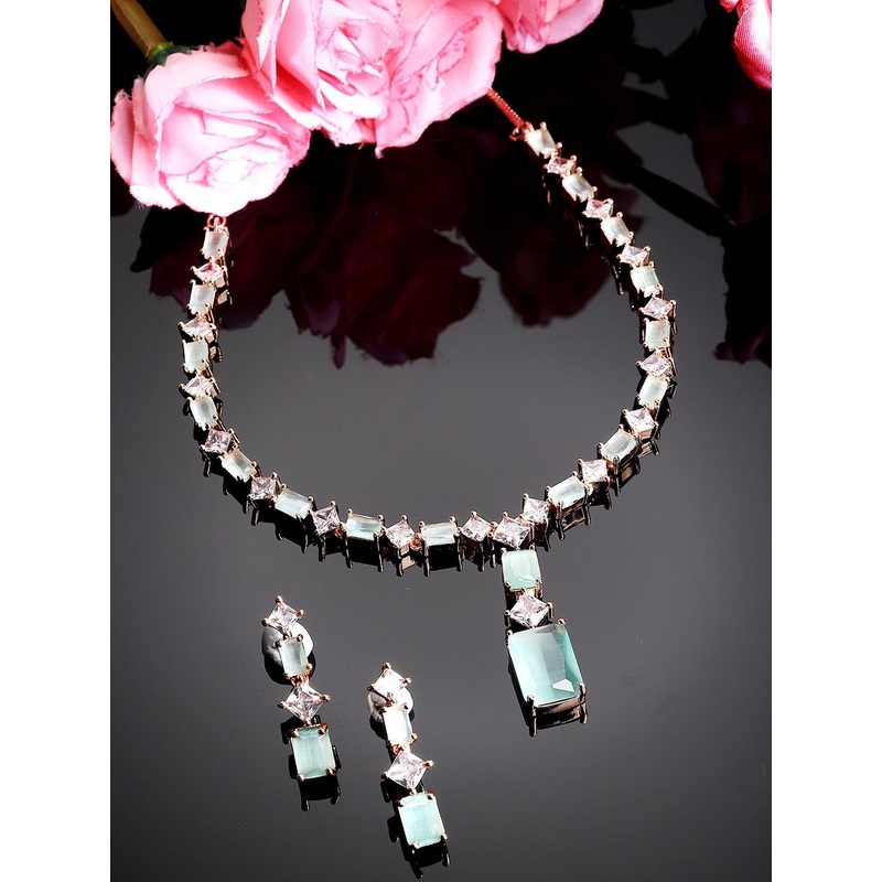 KARATCART Rose Gold-Plated CZ-Studded Necklace & Earring Jewellery Set