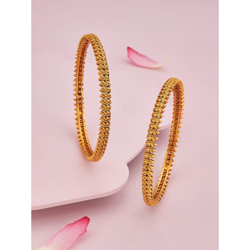Kushal’s Fashion Jewellery Set Of 2 Gold-Plated Ethnic Antique Bangles